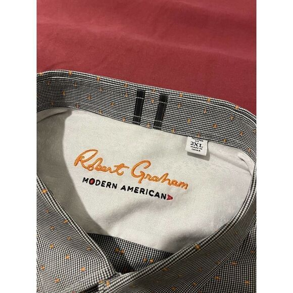 Robert Graham Men's Dress Shirt Black White Orange 3D Textured Size 2XL - Picture 6 of 9